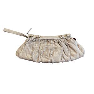 NWT Vintage Y2K Cream Tan Leather Ruffle Clutch Pouchette Purse Bag